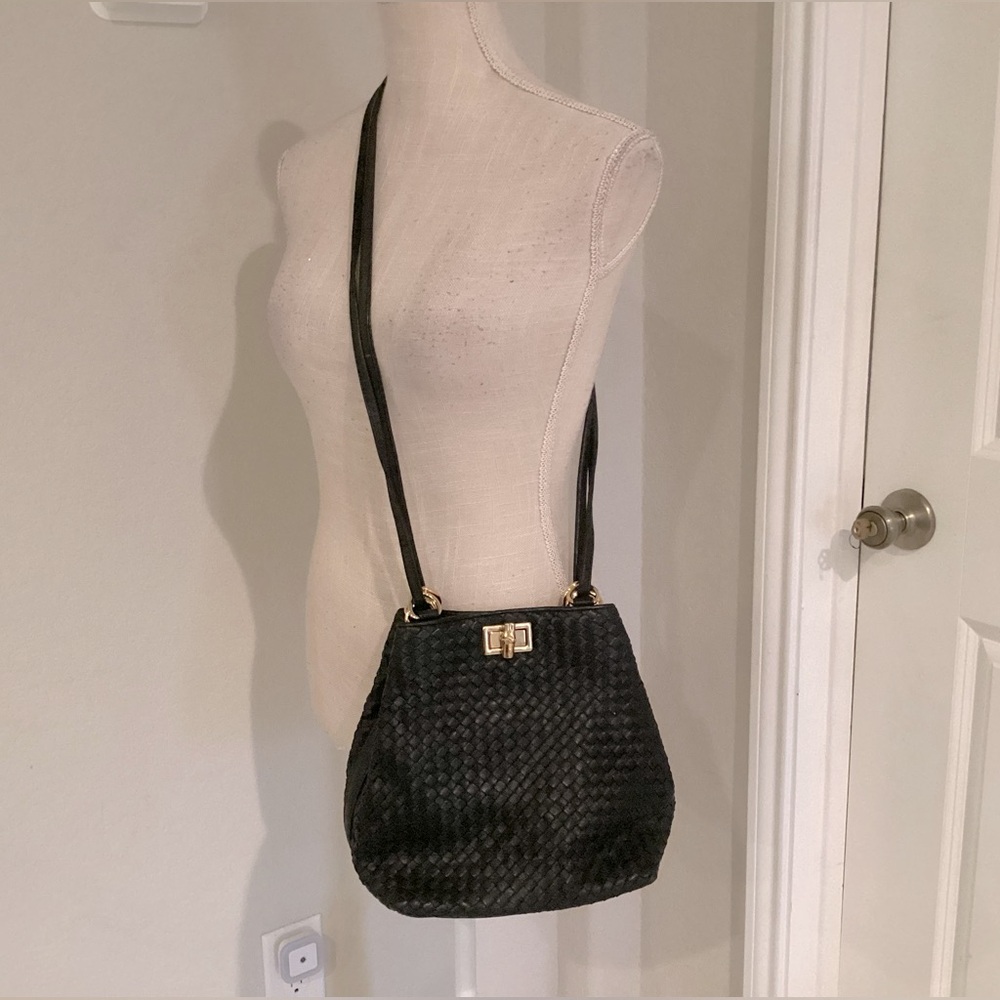 Ganson Black Woven Crossbody Bag with Adjustable Strap